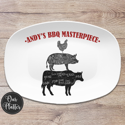 BBQ Grilling Serving Platter | Butcher Cuts - Cow Pig Chicken