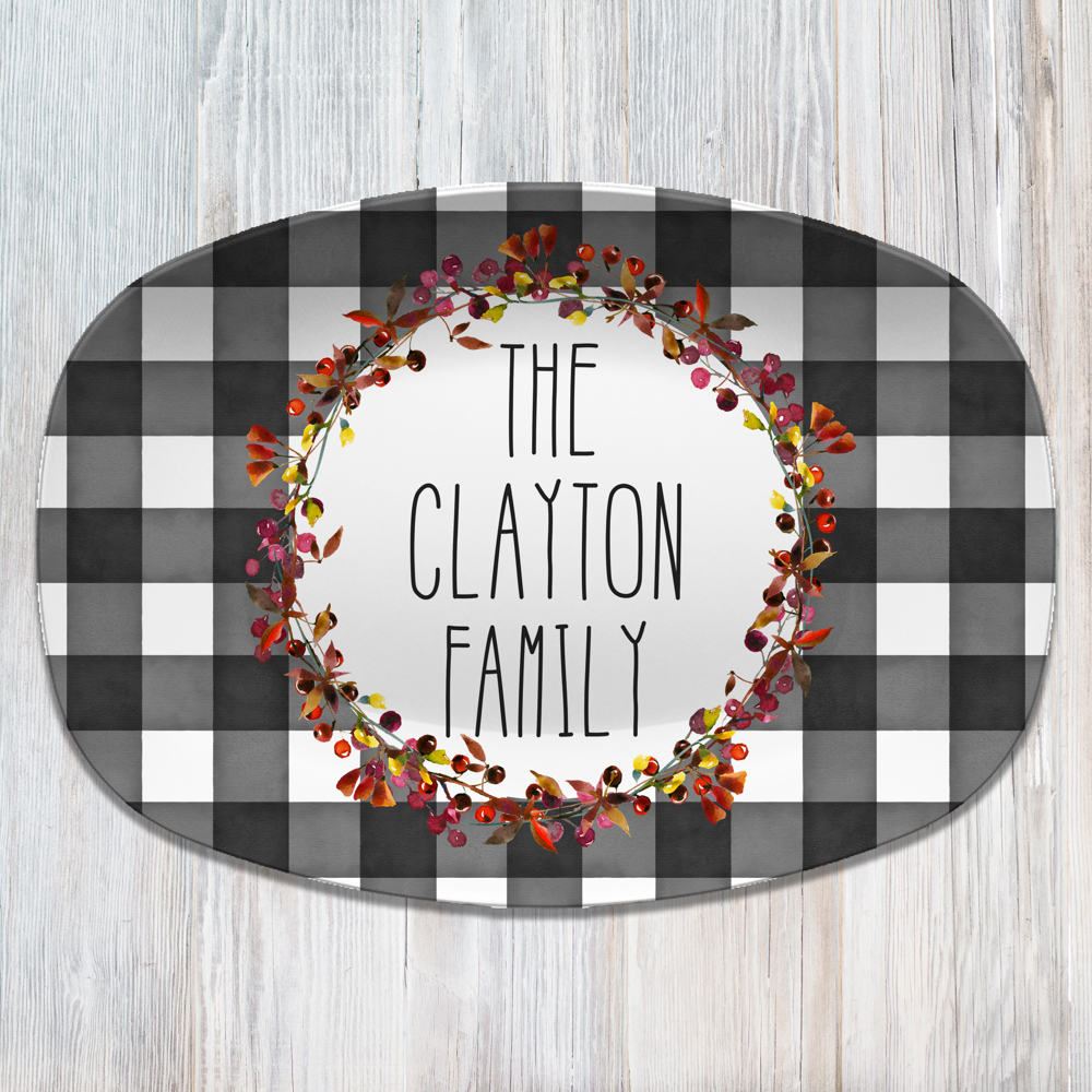 Fall Buffalo Plaid Thanksgiving Personalized Platters