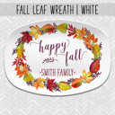 Fall Leaf Wreath | White Fall Personalized Platters | Hostess Gifts, Family Celebrations, Thanksgiving Decor