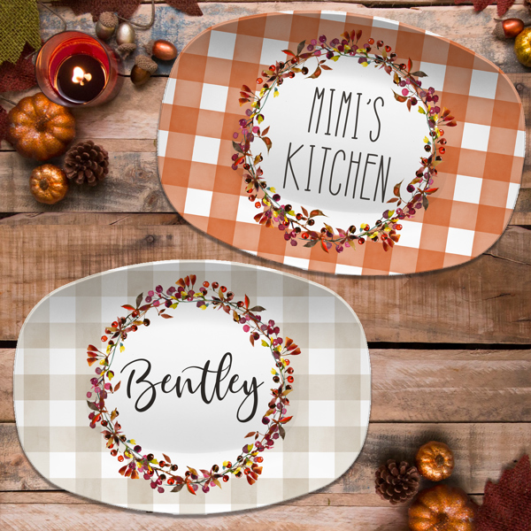 Fall Buffalo Plaid Thanksgiving Personalized Platters