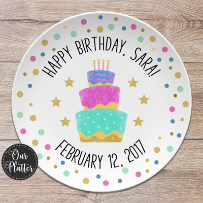 Happy Birthday Personalized Plate | Dots, Sprinkles, Cake