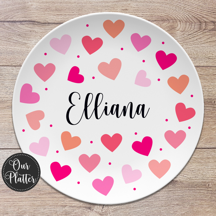 Personalized Valentine Hearts Custom Plate | Valentine Family Gift for Kids