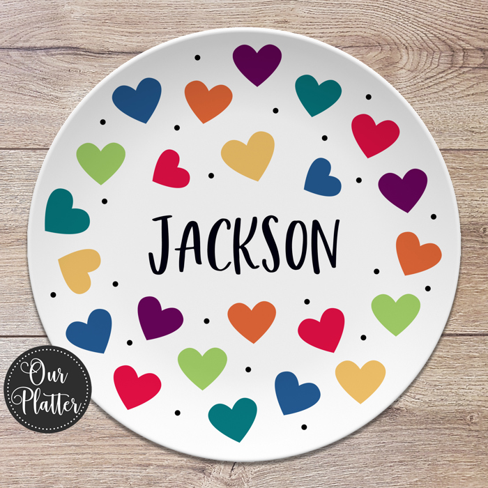 Personalized Valentine Hearts Custom Plate | Valentine Family Gift for Kids