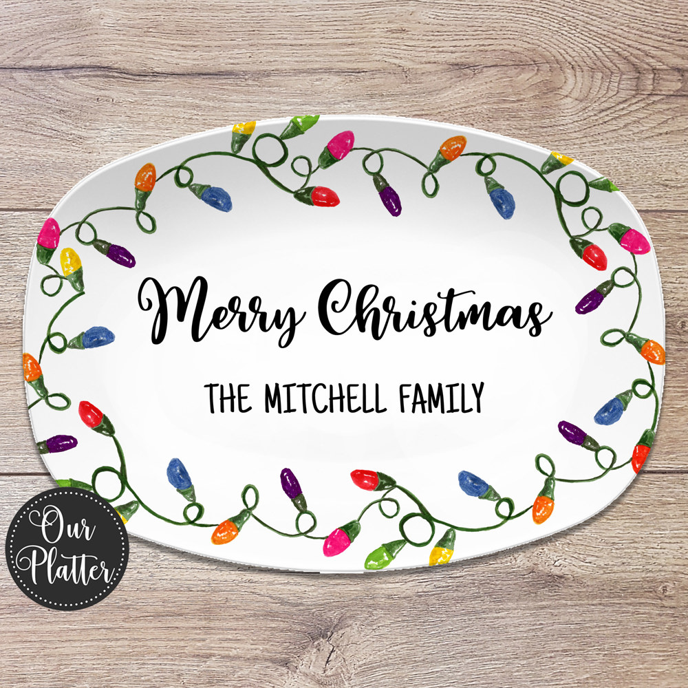 Christmas Lights Holiday Custom Personalized Platter | Christmas Cookies • Feliz Navidad