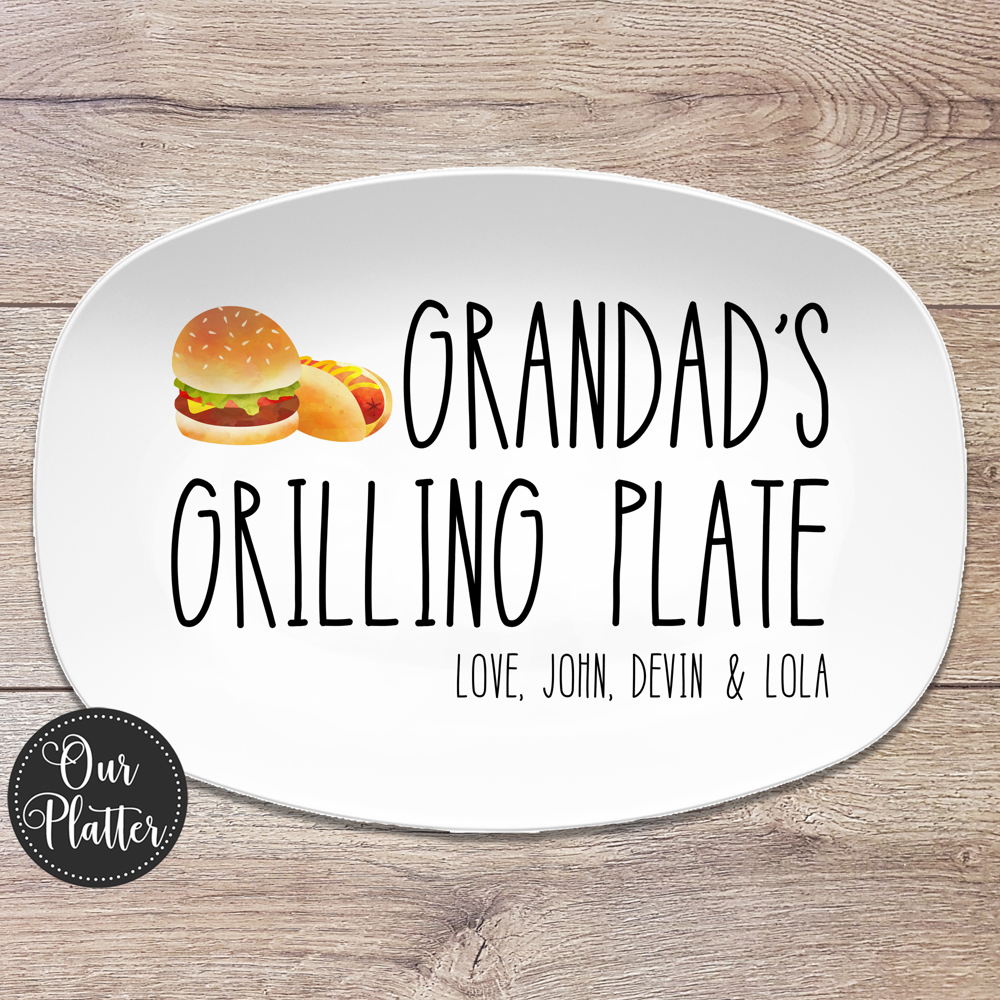 Grilling BBQ Plate Large Text Personalized Platter