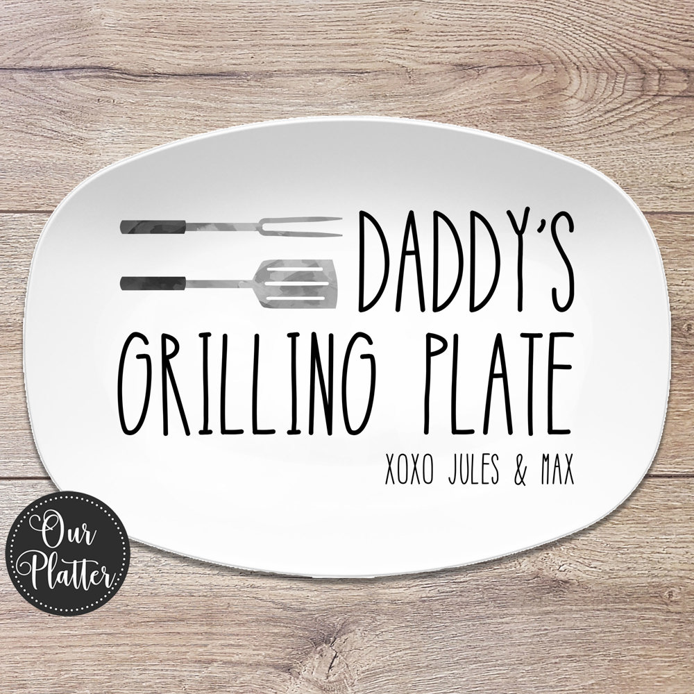 Grilling BBQ Plate Large Text Personalized Platter