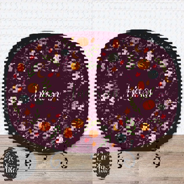 Personalized Fall Platter | Thanksgiving Serving Tray with Custom Family Name | Hostess Gift, Autumn Pumpkin Table Decor