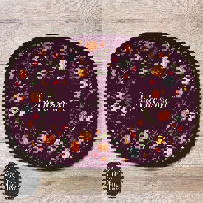 Personalized Fall Platter | Thanksgiving Serving Tray with Custom Family Name | Hostess Gift, Autumn Pumpkin Table Decor
