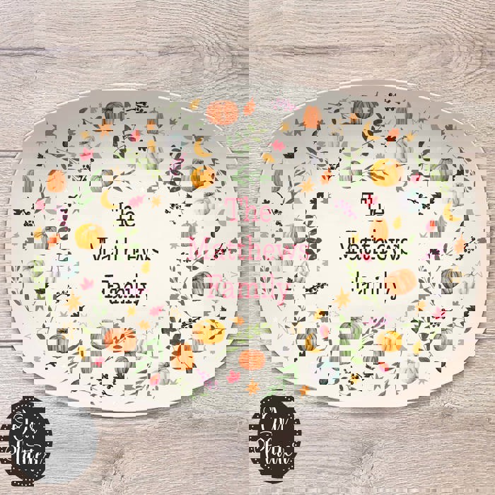 Personalized Fall Platter | Thanksgiving Serving Tray with Custom Family Name | Hostess Gift, Autumn Pumpkin Table Decor