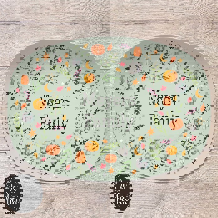 Personalized Fall Platter | Thanksgiving Serving Tray with Custom Family Name | Hostess Gift, Autumn Pumpkin Table Decor