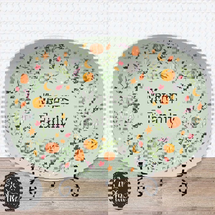 Personalized Fall Platter | Thanksgiving Serving Tray with Custom Family Name | Hostess Gift, Autumn Pumpkin Table Decor