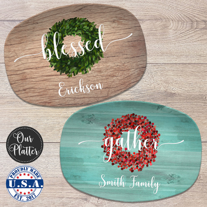 Personalized Family Platter – Custom Holiday Serving Tray, Boxwood Berry Design, Dishwasher Safe Kitchen Gift