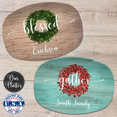 Personalized Family Platter – Custom Holiday Serving Tray, Boxwood Berry Design, Dishwasher Safe Kitchen Gift