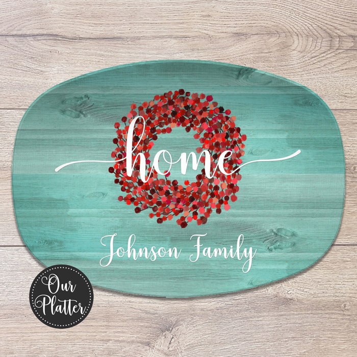 Personalized Family Platter – Custom Holiday Serving Tray, Boxwood Berry Design, Dishwasher Safe Kitchen Gift