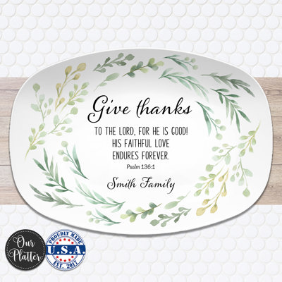 Personalized Give Thanks Platter | Custom Scripture Serving Tray |  Family Dinner Prayer | Faith Gift for Any Season