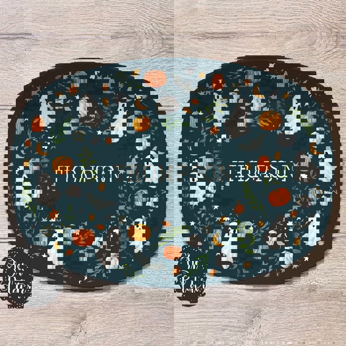 Personalized Halloween Platter | Moody Cottagecore Ghost & Pumpkin Design | Fall Serving Tray | Custom Autumn Hostess Gift