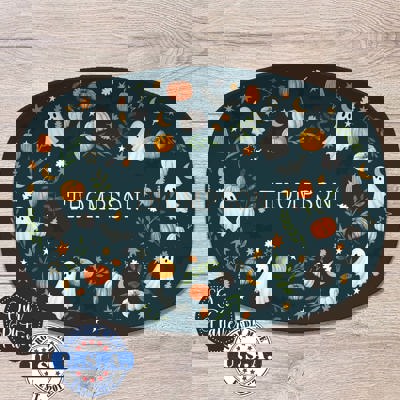 Personalized Halloween Platter | Moody Cottagecore Ghost & Pumpkin Design | Fall Serving Tray | Custom Autumn Hostess Gift