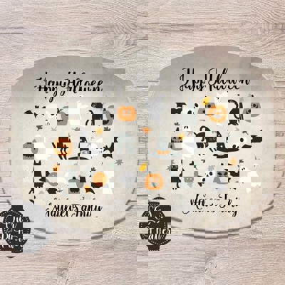 Halloween Personalized Serving Platter | Custom Fall Hosting Decor | Bats, Ghosts, Jack-O-Lantern, Black Cat & Skulls