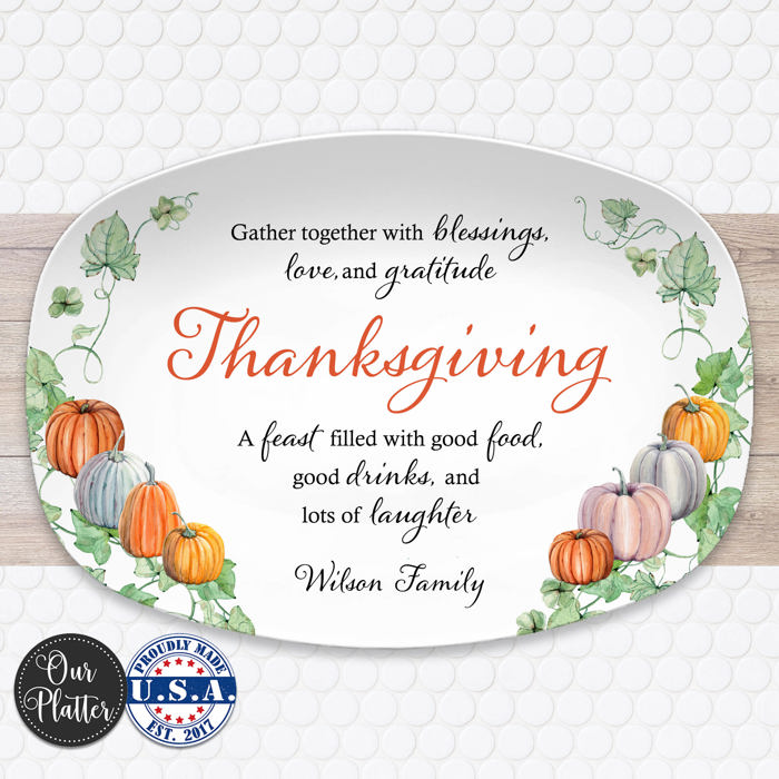 Personalized Thanksgiving Platter | Custom Fall Serving Tray | Family Gathering Dish | Autumn Table Decor | Gratitude & Blessings Gift