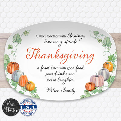 Personalized Thanksgiving Platter | Custom Fall Serving Tray | Family Gathering Dish | Autumn Table Decor | Gratitude & Blessings Gift