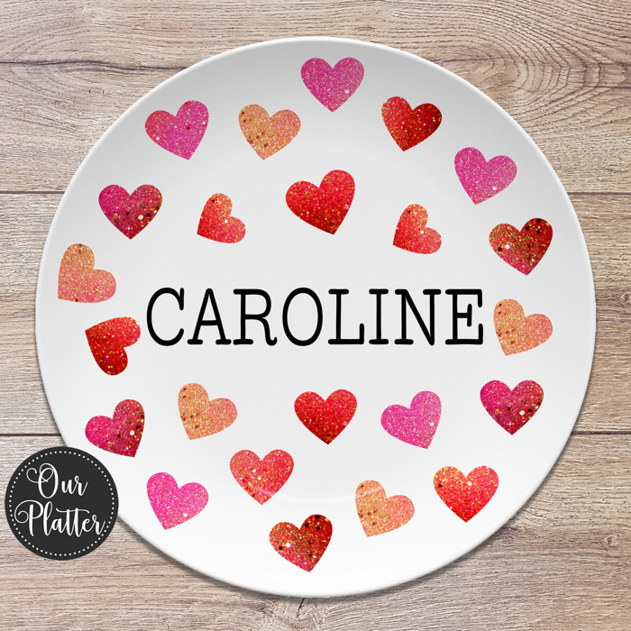 Personalized Valentine Hearts Custom Plate | Valentine Family Gift for Kids