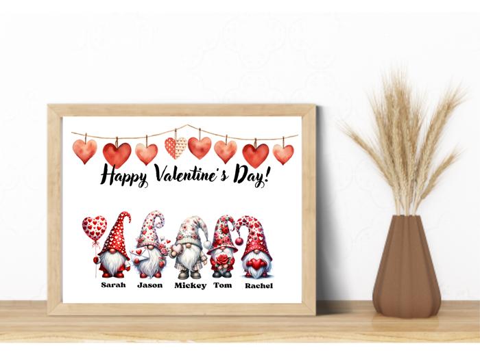 Valentine gnome Family Print 8x10 cardstock family print for entryway decor