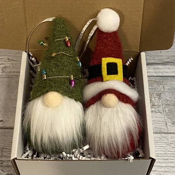 Gnome Santa and tree plush hanging ornament set decor gnome lover gift