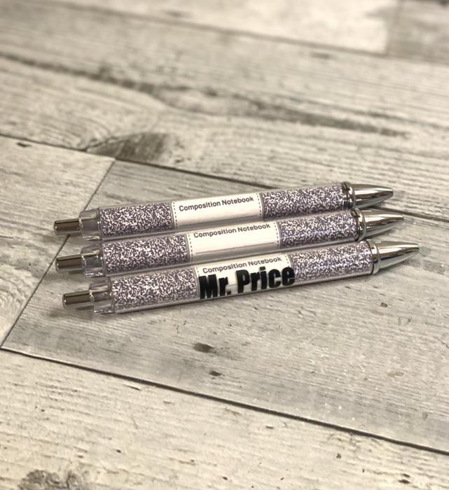 teacher set of 3 pens personalized composition notebook themed black ink pens back to school gift for teacher appreciation