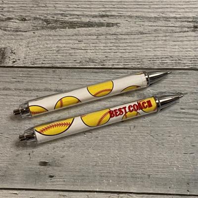 Personalized set of 2 Softball Pens for softball lover, softball coach gift