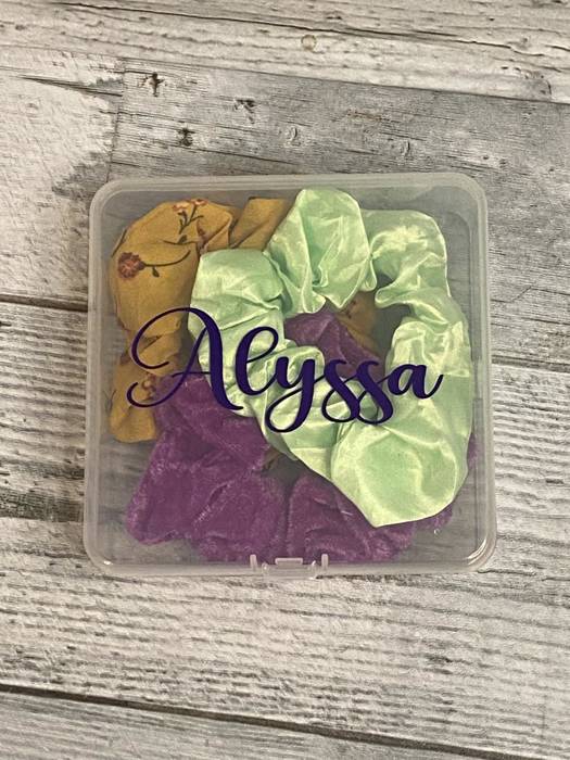 Personalized Scrunchie holder with 3 scrunchies hair accessory case