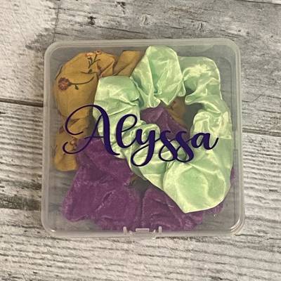 Personalized Scrunchie holder with 3 scrunchies hair accessory case