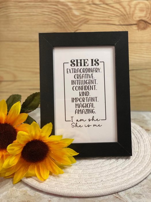 woman's inspirational quote framed