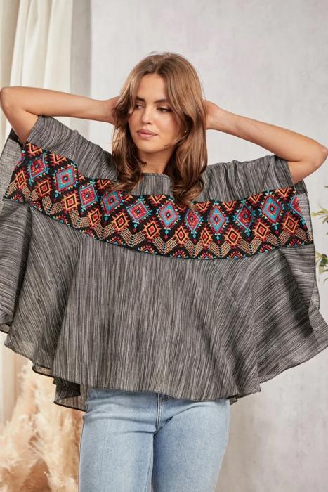 Savanna Jane Aztec Striped Poncho Blouse