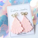 Pink Printed Magical Merry Christmas Earrings