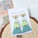 Green Printed Magical Merry Christmas Earrings