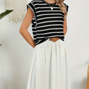 Medium Stripes Black and White Striped Blouse