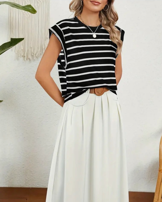 Black and White Striped Blouse