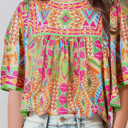 XL Geometric Bell Sleeve Blouse