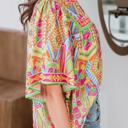 Large Geometric Bell Sleeve Blouse