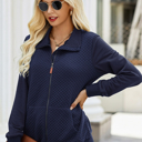 Medium Blue Solid Quilted Zip Up Jacket