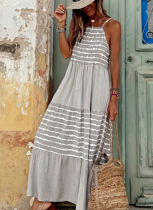 Chic Summer Gray Striped Maxi Dress