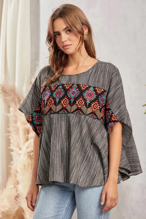 Savanna Jane Aztec Striped Poncho Blouse