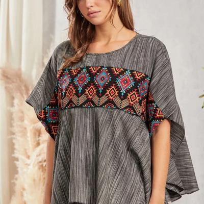 Savanna Jane Aztec Striped Poncho Blouse