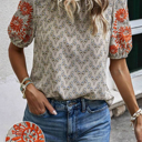 Small Embroidered Sleeve Print Blouse