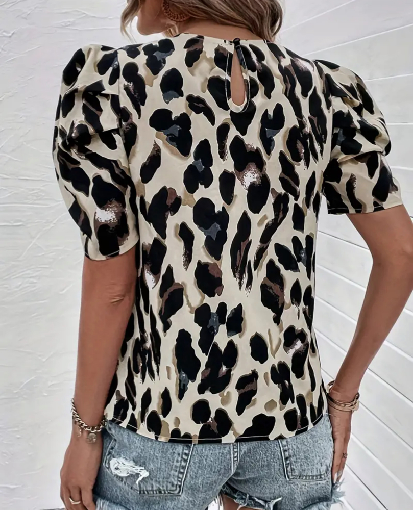 Beautiful Leopard Balloon Sleeve Blouse