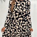  Ruffled Hem Leopard Dress with Back Tie