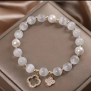   Cat's Eye Stone/Faux Pearl Bracelet with Clover Accents