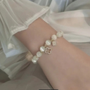   Cat's Eye Stone/Faux Pearl Bracelet with Clover Accents