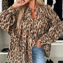  Leopard Balloon Sleeve Blouse