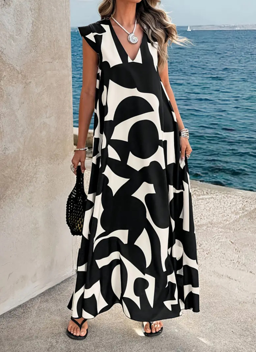 Black and white Abstract Maxi Dress